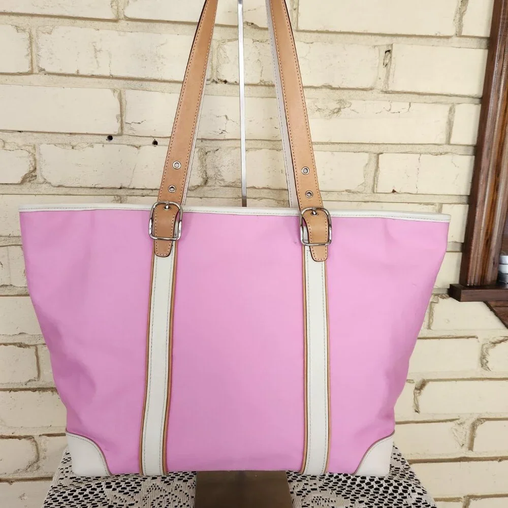 Vintage Coach Hampton Pink & White Leather Shoulder Bag Tote Purse